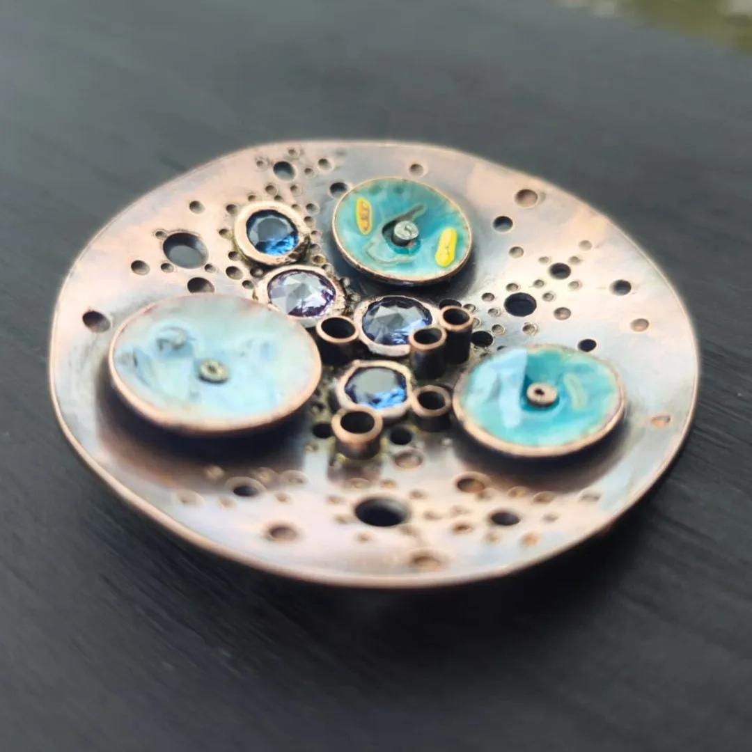 Copper Bubble Brooch – Handmade Urban Chic Design with Enamel and Healing Stones