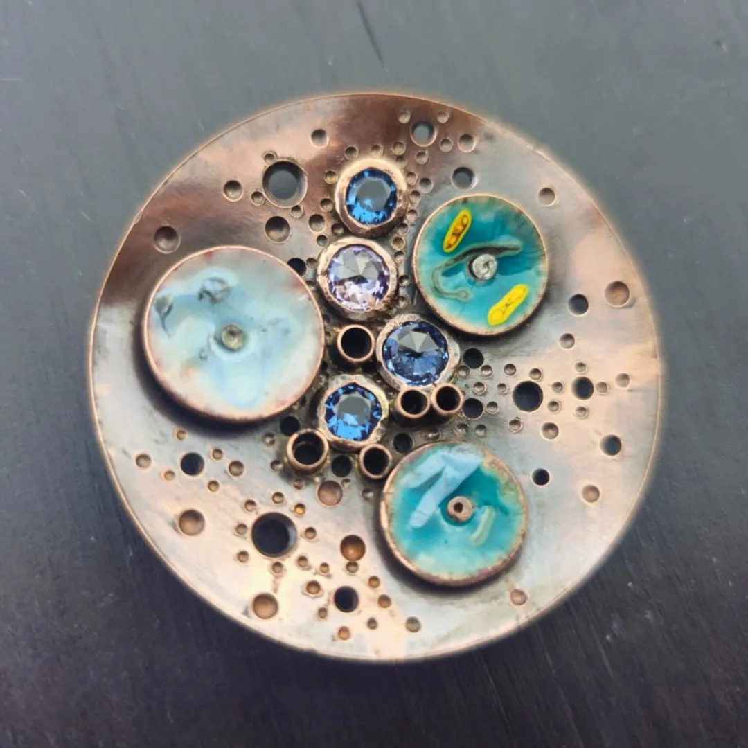 Copper Bubble Brooch – Handmade Urban Chic Design with Enamel and Healing Stones