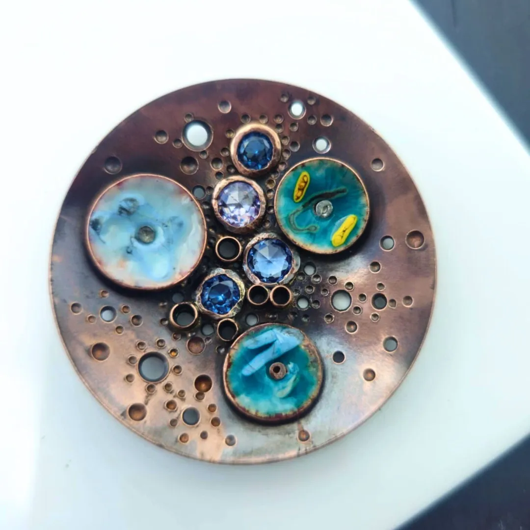 Copper Bubble Brooch – Handmade Urban Chic Design with Enamel and Healing Stones