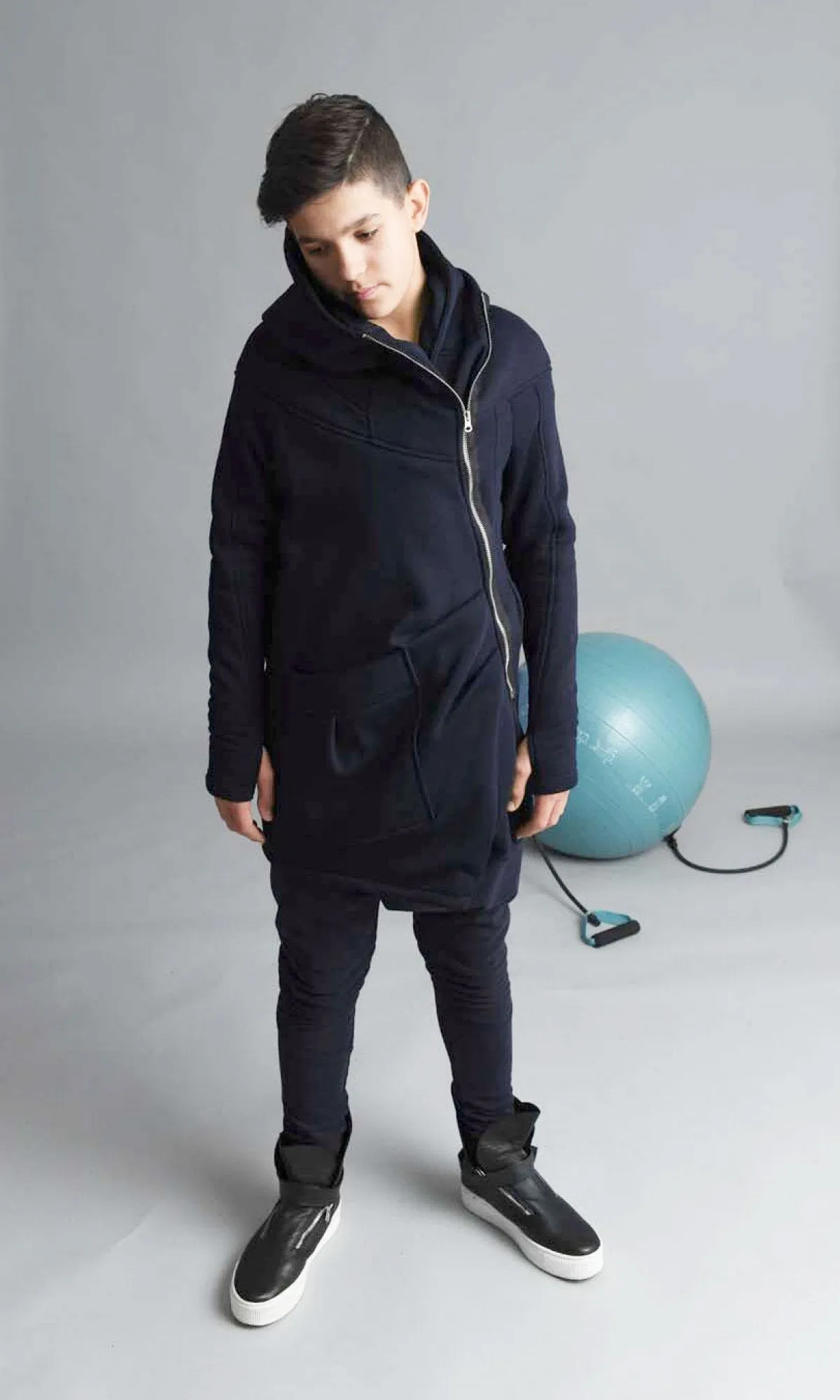 Cotton Fleece Hoodie with Asymmetric Closure