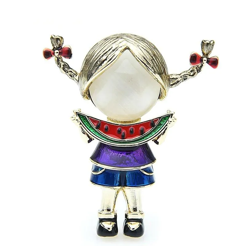 Creative Girl with Watermelon Enamel Brooch Pin