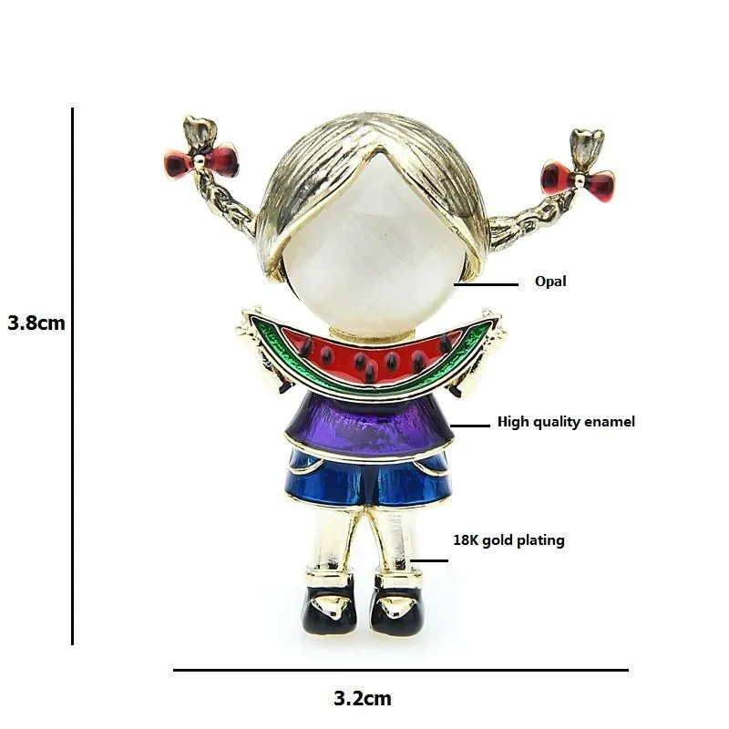 Creative Girl with Watermelon Enamel Brooch Pin