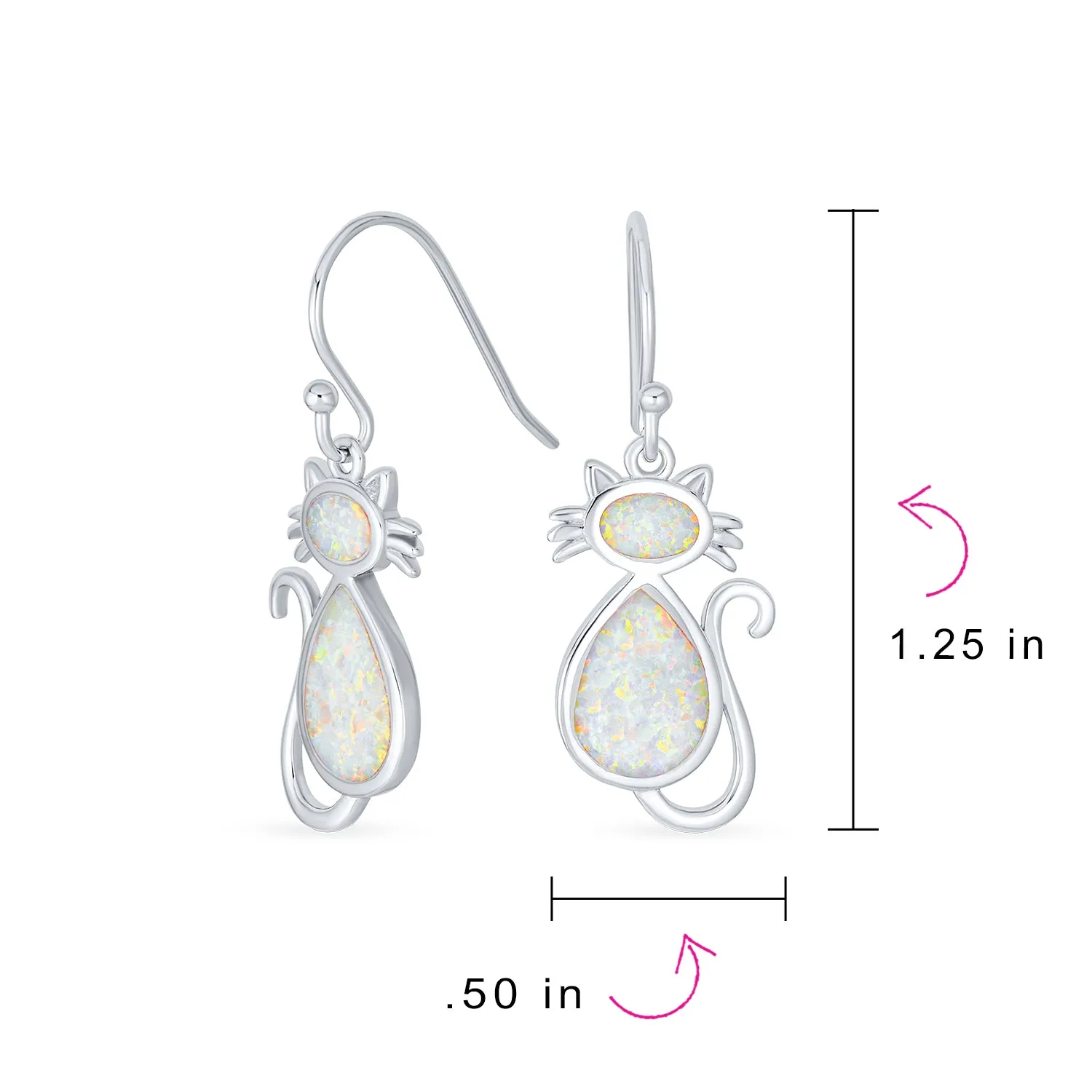 Curious Cat Dangle Gemstone Earrings in White Opal & Sterling Silver