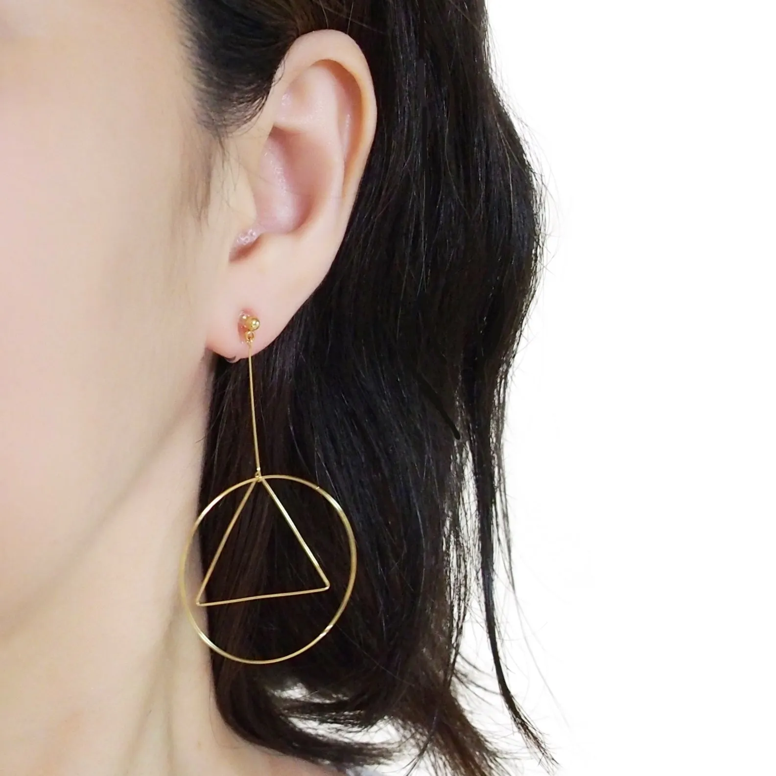 Dangle Gold Geometric Hoop Invisible Clip On Earrings