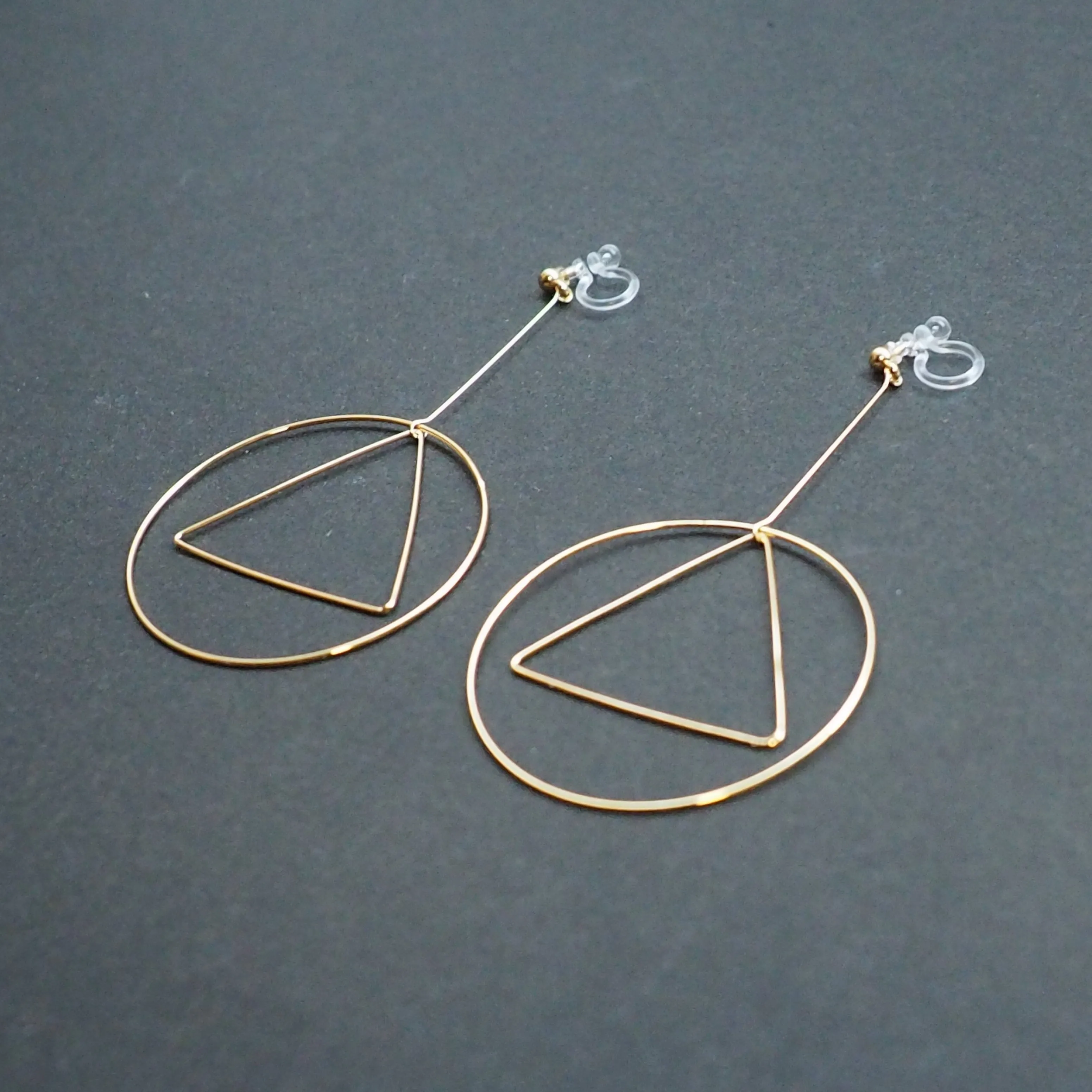 Dangle Gold Geometric Hoop Invisible Clip On Earrings