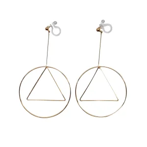 Dangle Gold Geometric Hoop Invisible Clip On Earrings