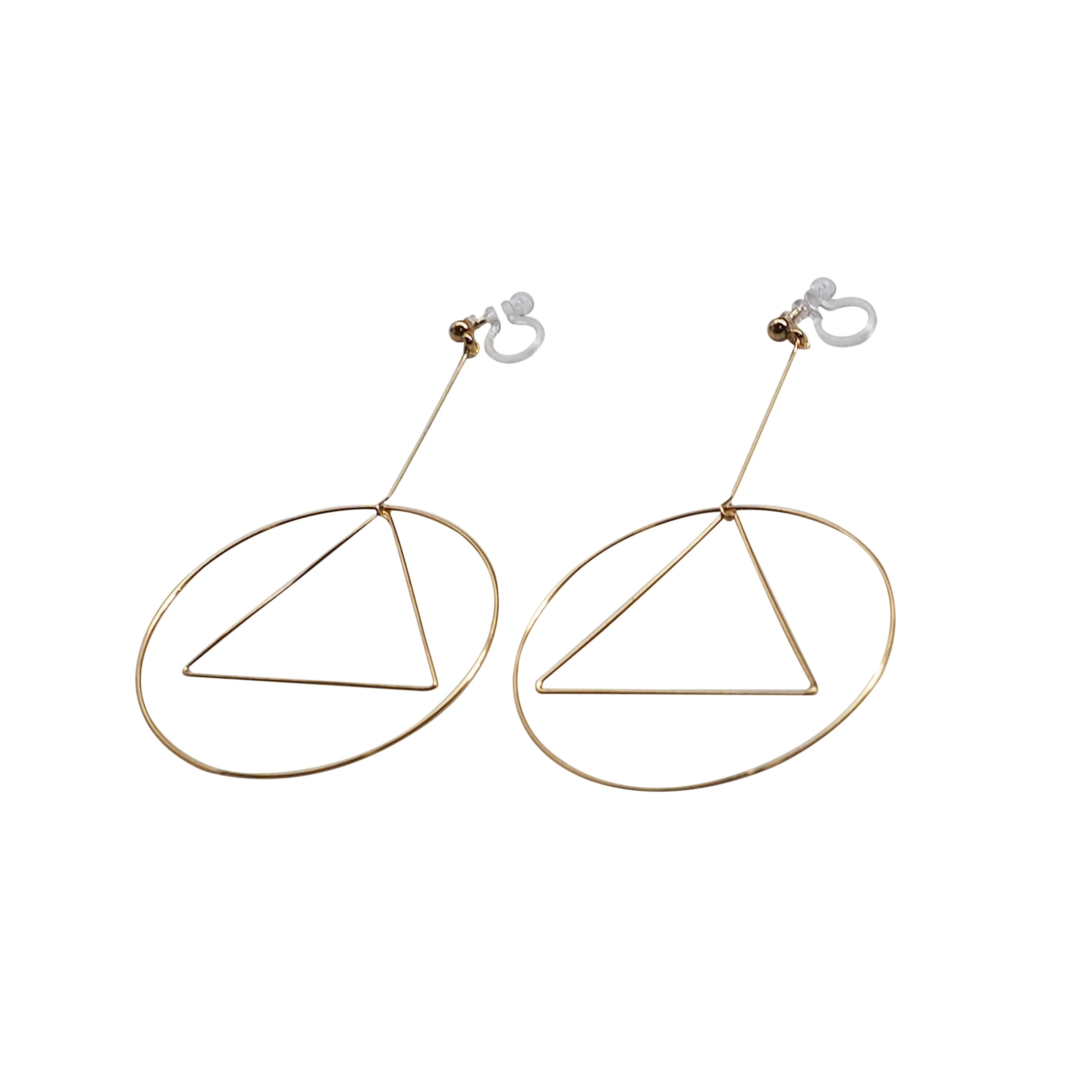 Dangle Gold Geometric Hoop Invisible Clip On Earrings