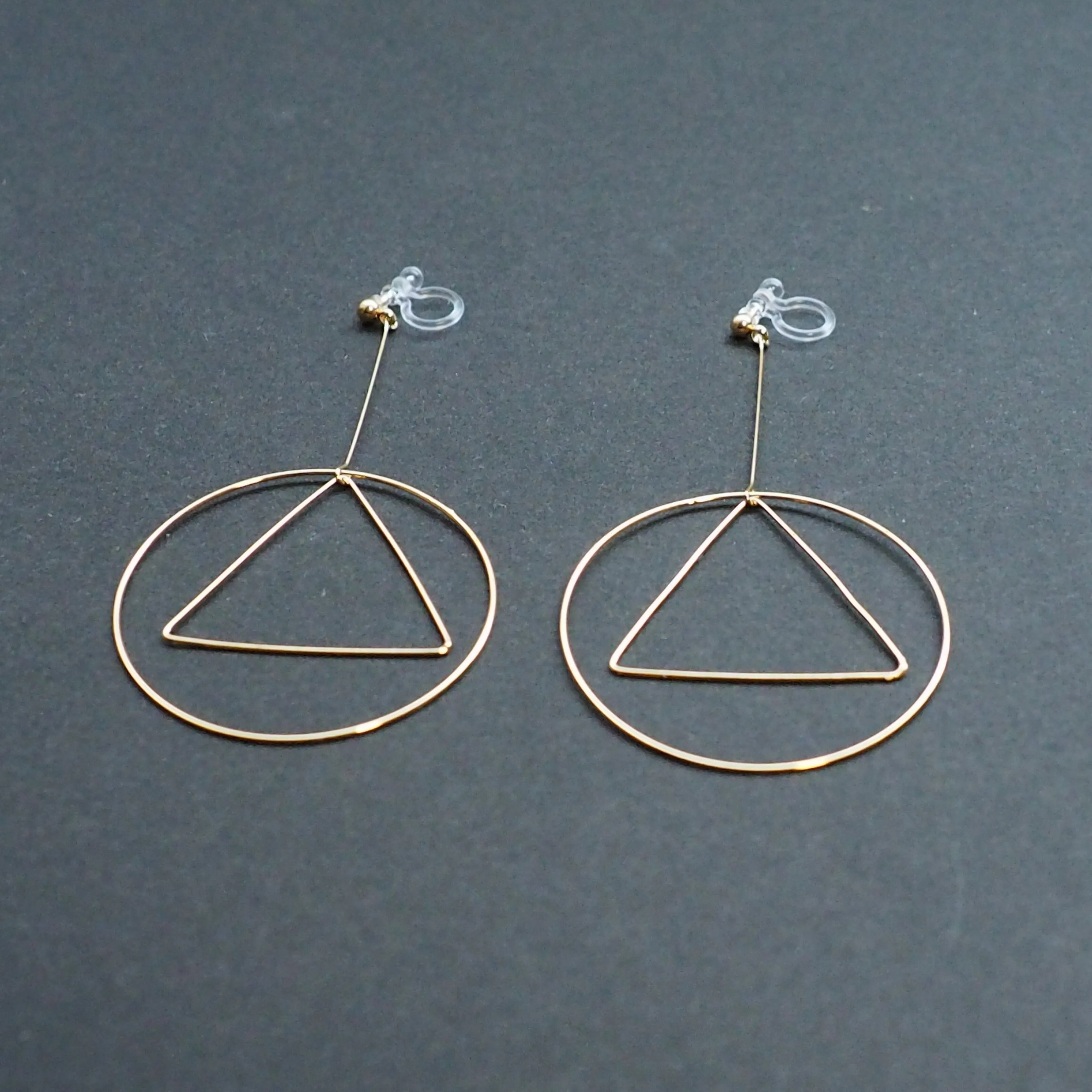 Dangle Gold Geometric Hoop Invisible Clip On Earrings