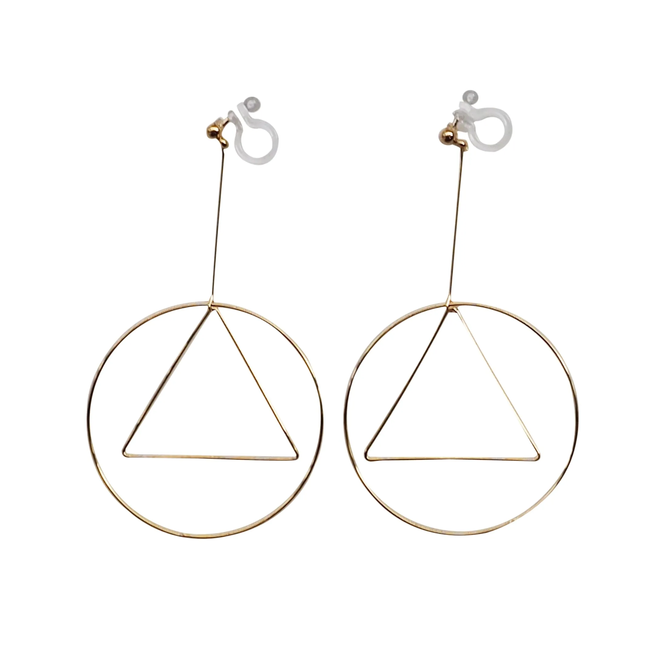 Dangle Gold Geometric Hoop Invisible Clip On Earrings