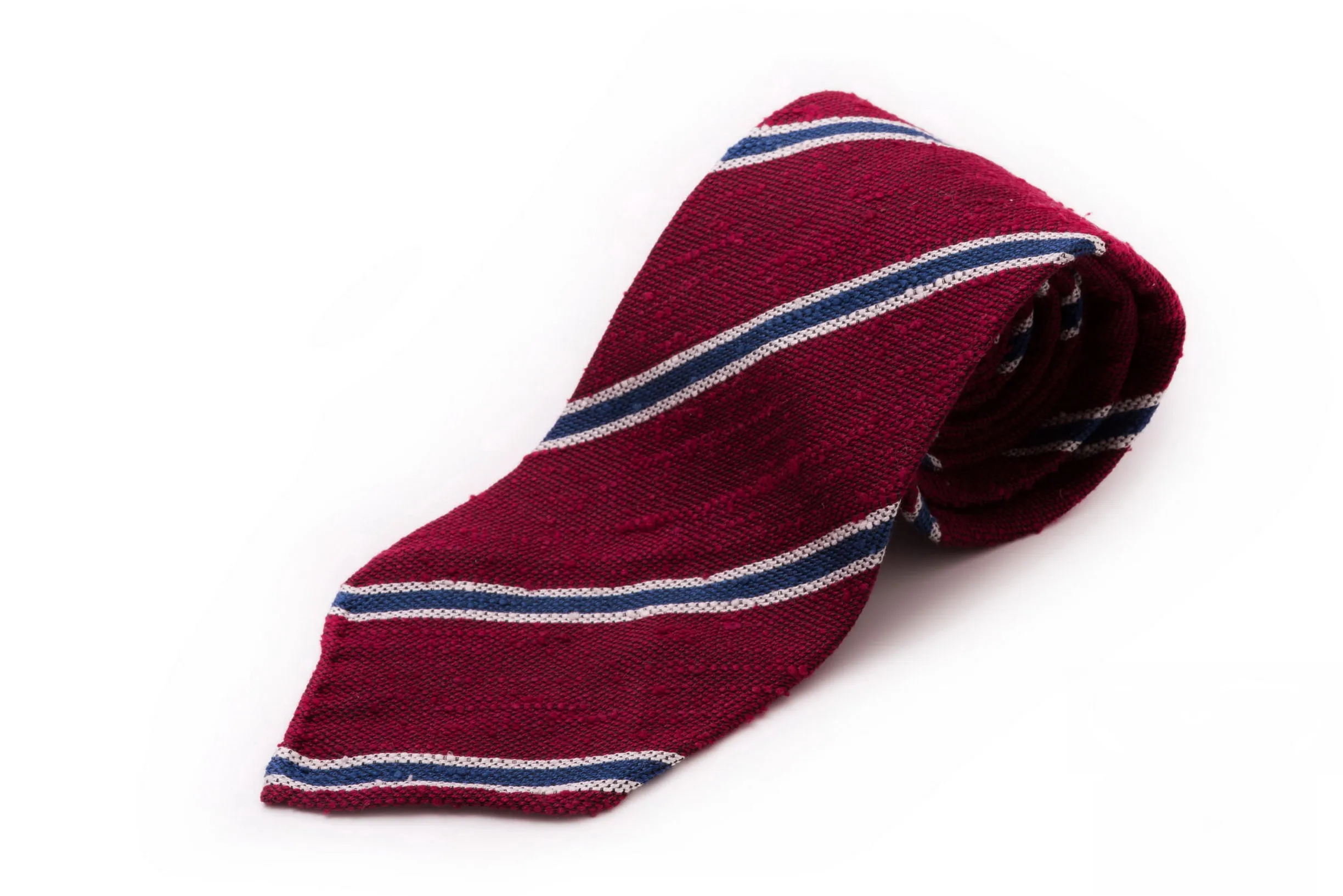 Dark Red & Blue Striped Shantung Silk Tie