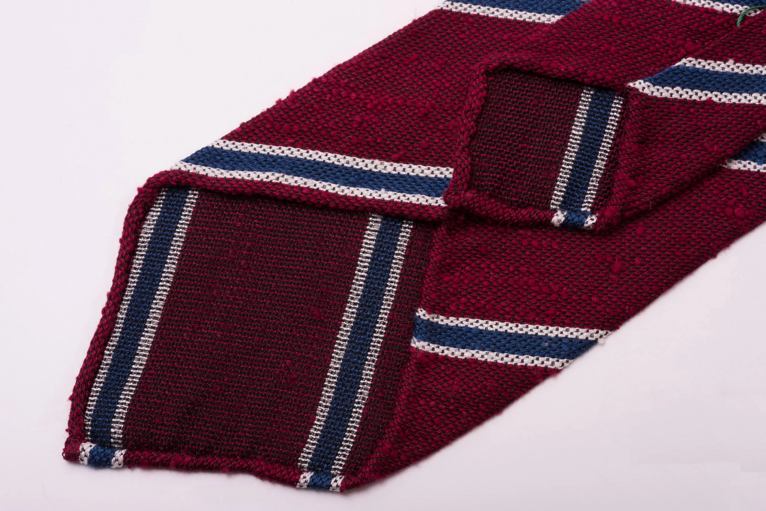 Dark Red & Blue Striped Shantung Silk Tie