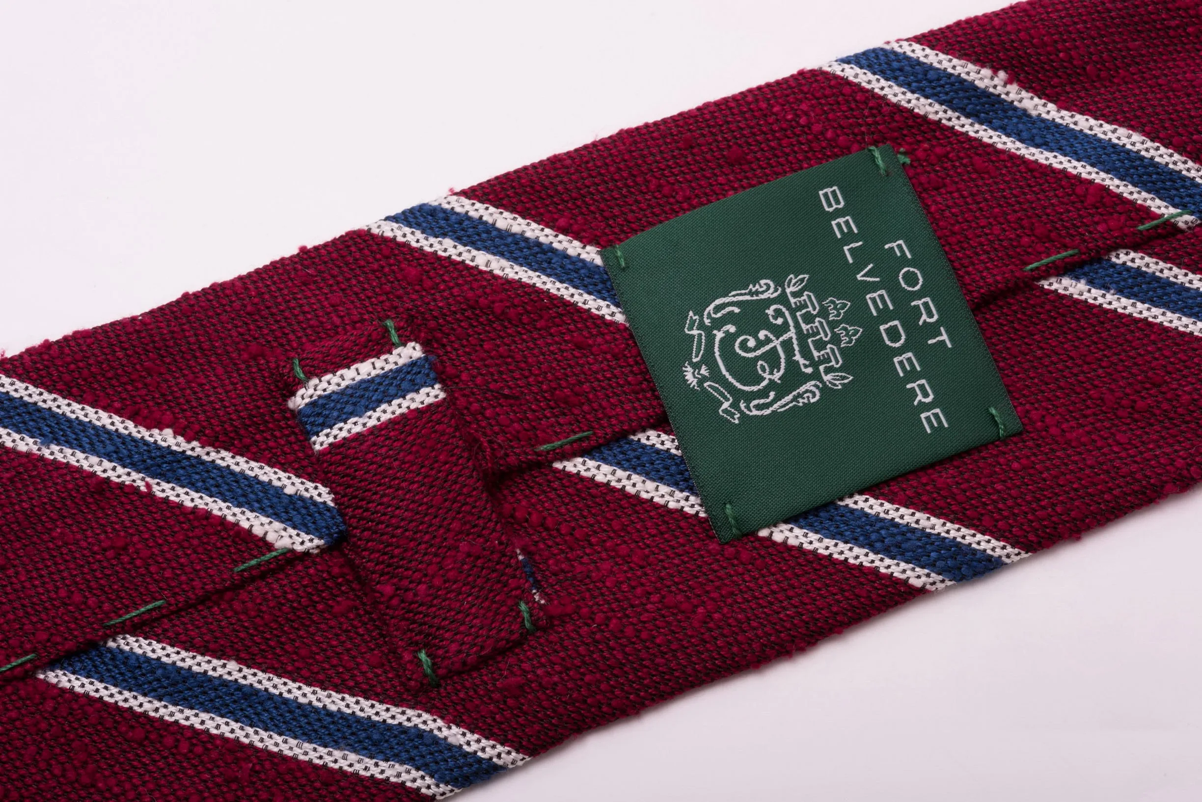 Dark Red & Blue Striped Shantung Silk Tie