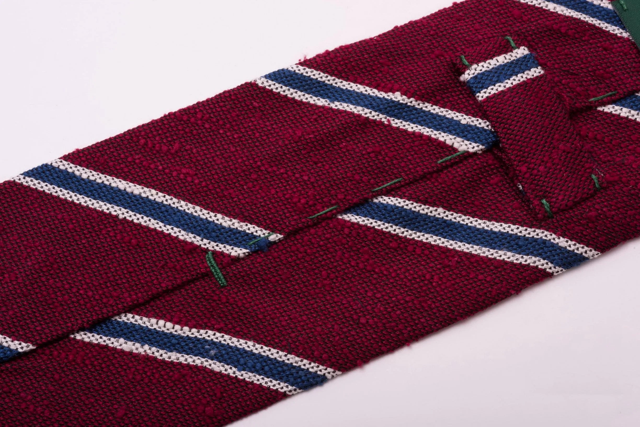 Dark Red & Blue Striped Shantung Silk Tie