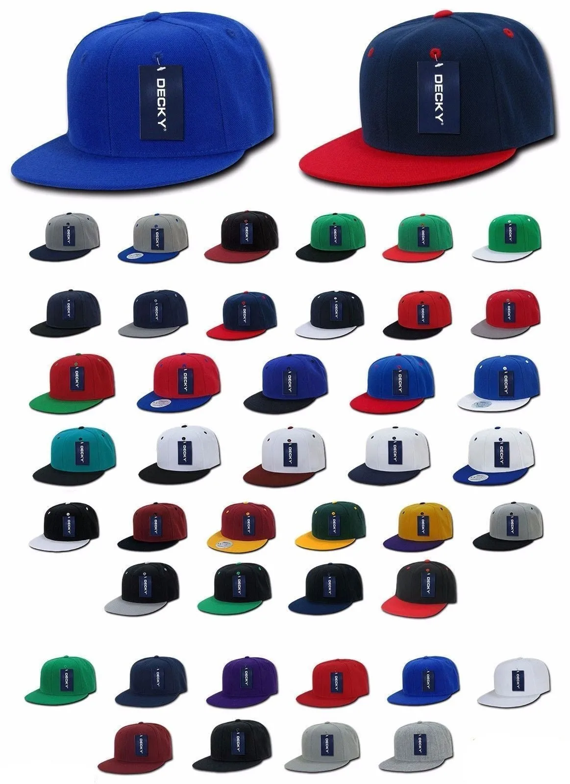 Decky Lot Of 25 Blank Flat Bill Snapback Caps Hats Solid Two Tone Wholesale Lots!!