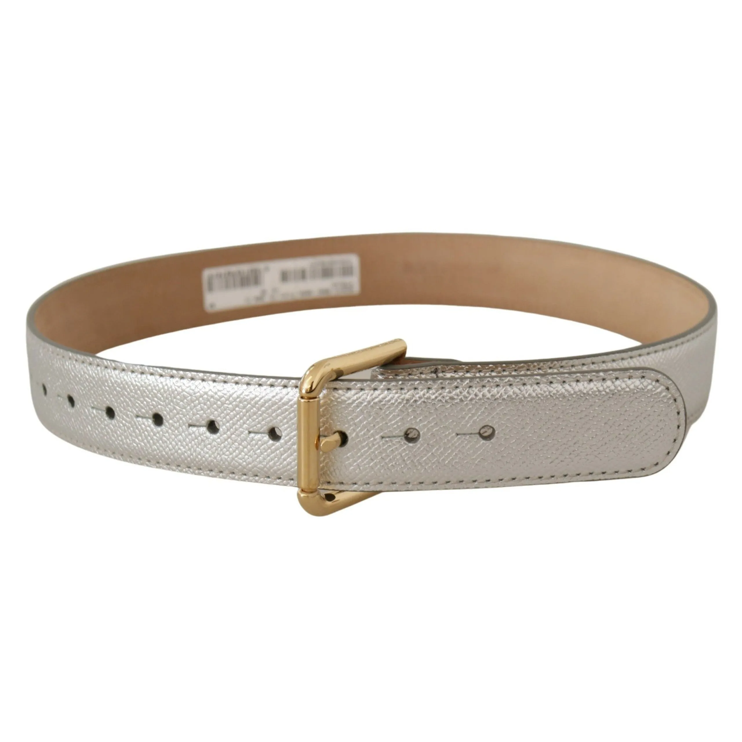 Dolce & Gabbana Elegant Silver Leather Belt with Engraved Buckle