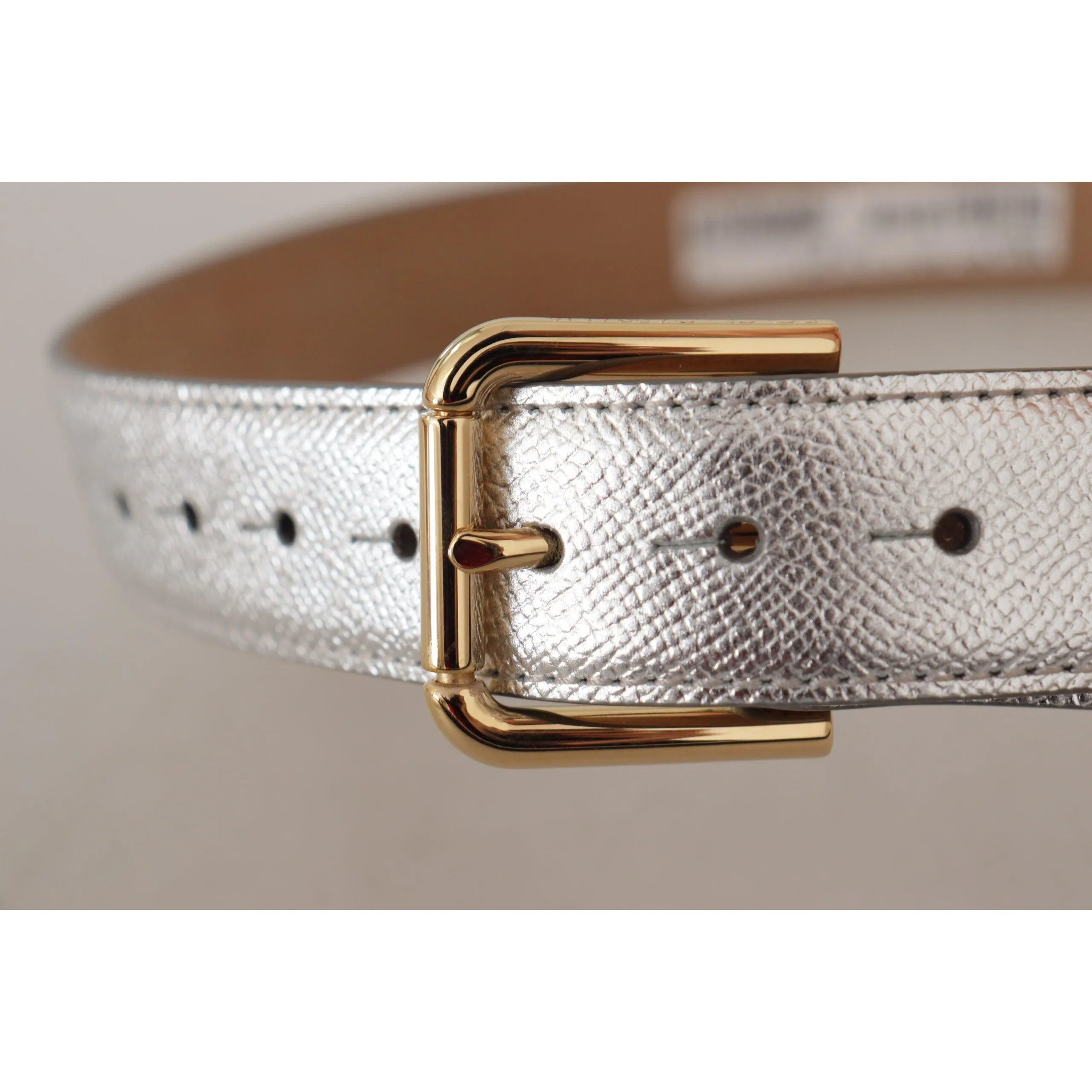 Dolce & Gabbana Elegant Silver Leather Belt with Engraved Buckle