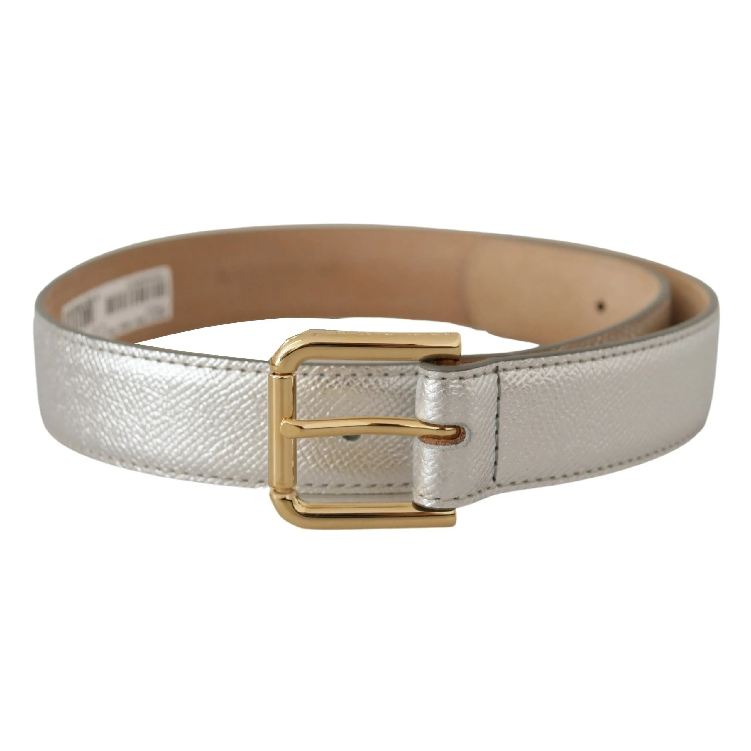 Dolce & Gabbana Elegant Silver Leather Belt with Engraved Buckle