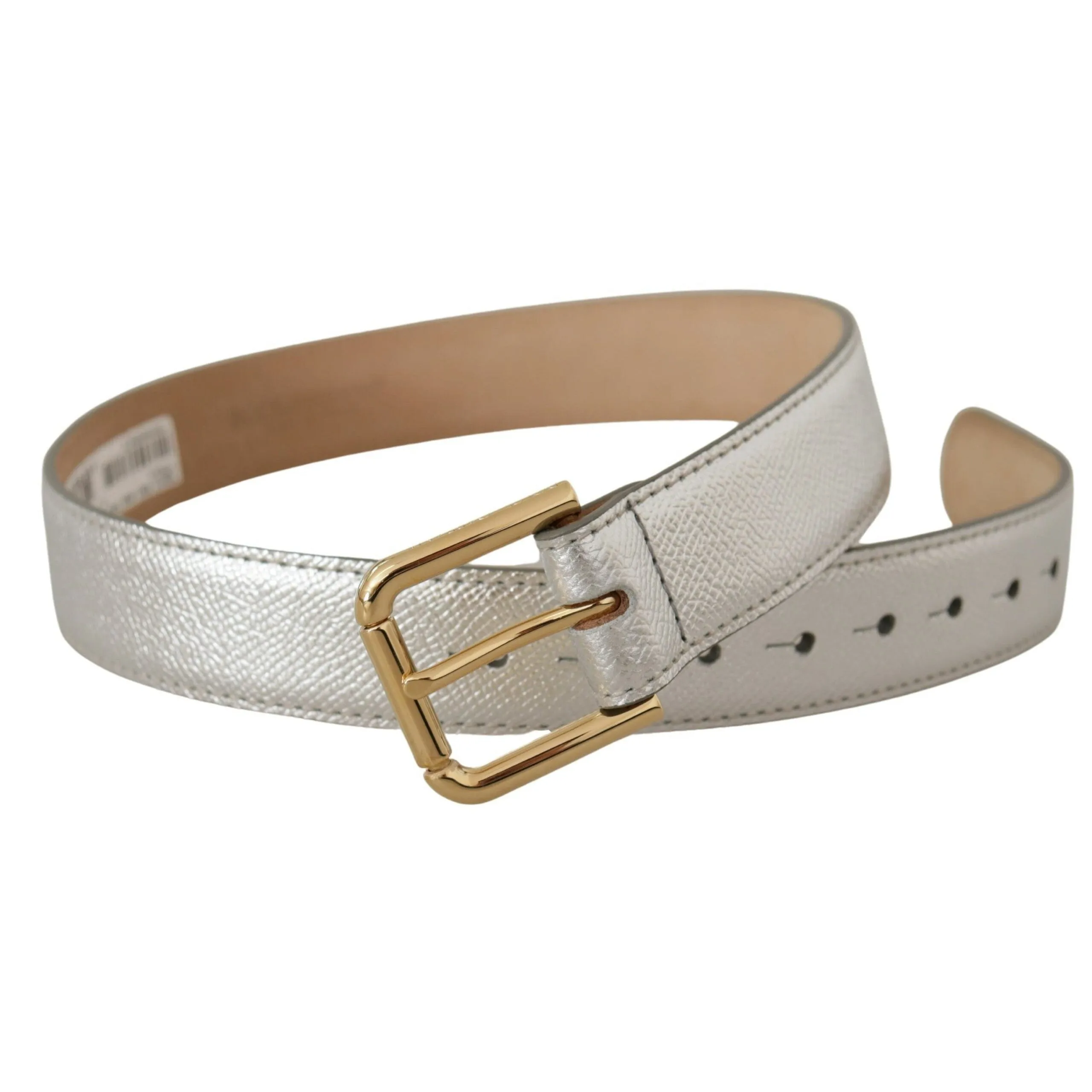 Dolce & Gabbana Elegant Silver Leather Belt with Engraved Buckle