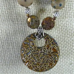 Earthy Pendant  Necklace with Oatmeal Handmade Fair Trade Pendant