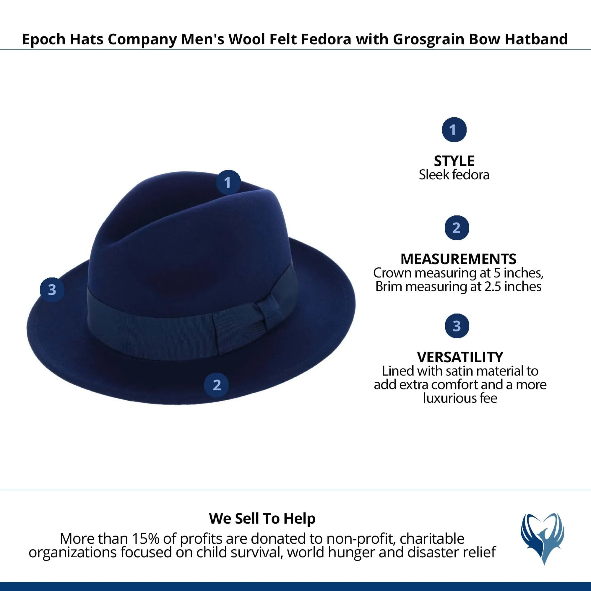 Epoch Hats Company Men's Wool Felt Fedora with Grosgrain Bow Hatband