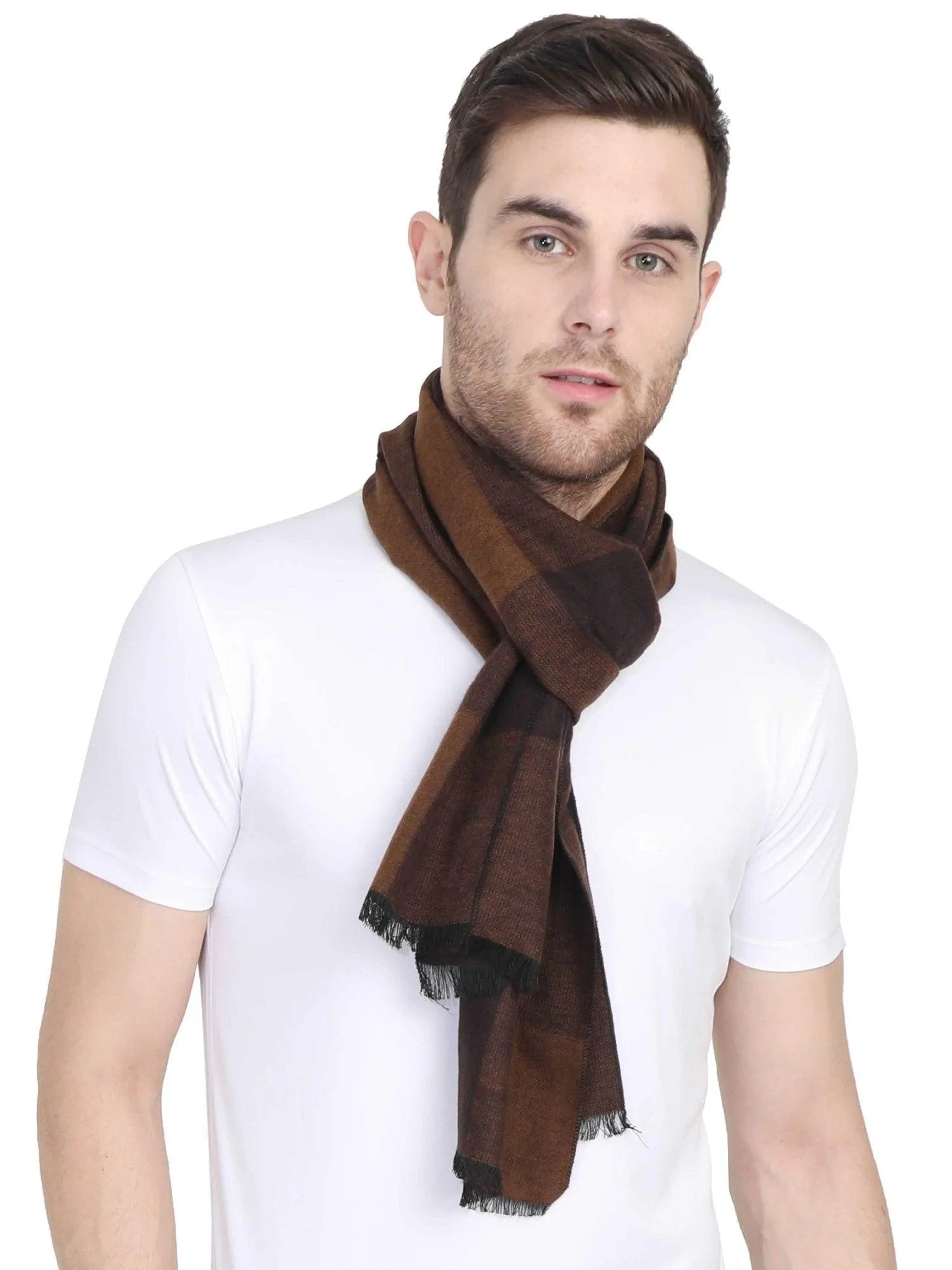 FabSeasons Brown Men's Casual Checkered Acrylic Woolen Muffler