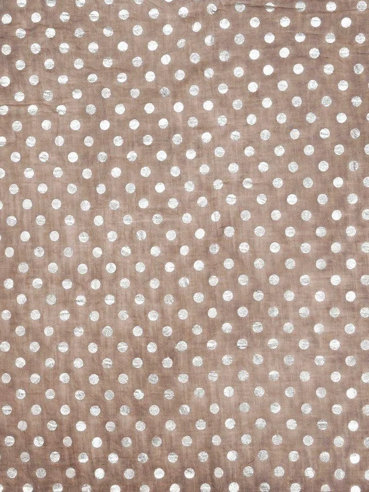 FabSeasons Casual Brown Cotton Solid Scarf with Printed Silver Polka Dots