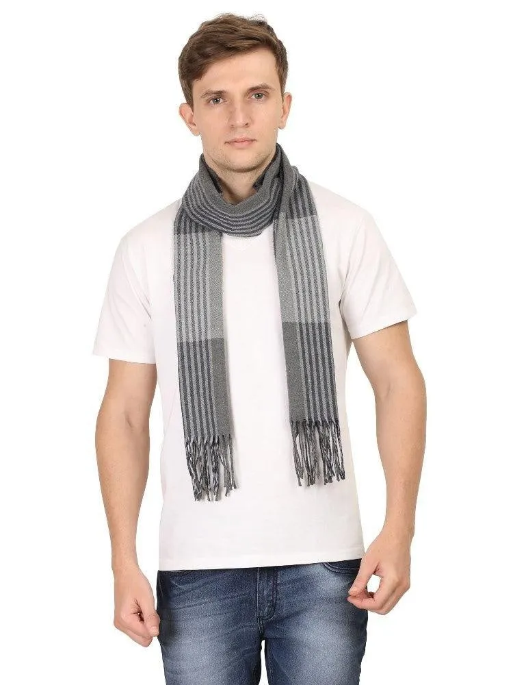 FabSeasons Grey Stripes Men's Casual Self Design Acrylic Woolen Muffler, Scarf