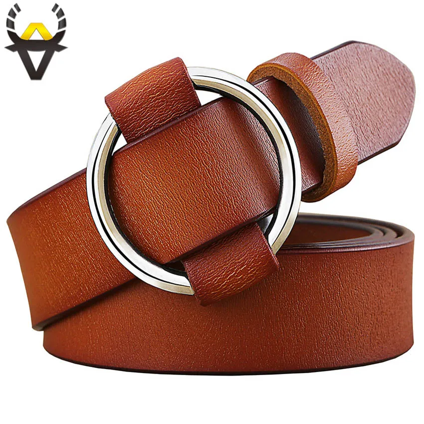 Fashion Round Ring buckle woman Genuine leather belts jeans or dress