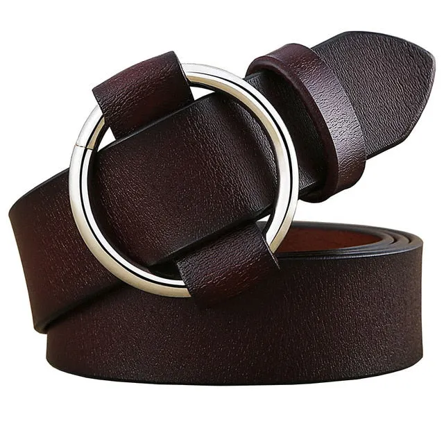 Fashion Round Ring buckle woman Genuine leather belts jeans or dress