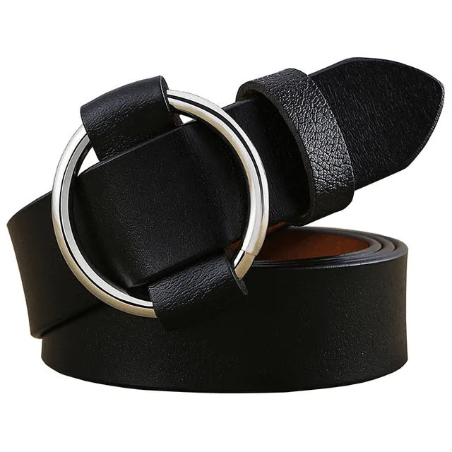 Fashion Round Ring buckle woman Genuine leather belts jeans or dress