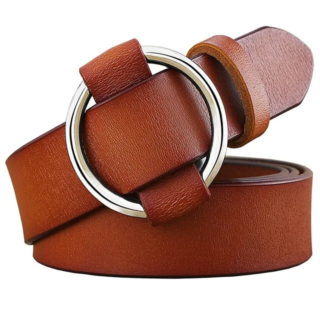 Fashion Round Ring buckle woman Genuine leather belts jeans or dress