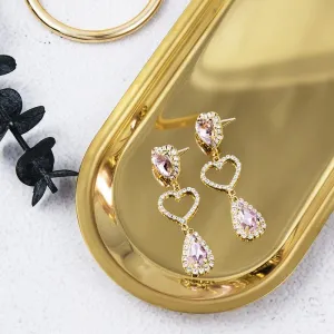 Fashionable Pink Rhinestone Heart Dangle Earrings