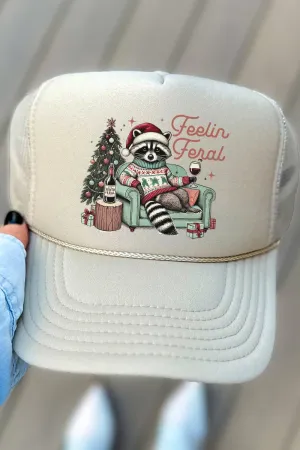 Feelin' Feral Christmas Otto Khaki Foam Front Trucker Hat