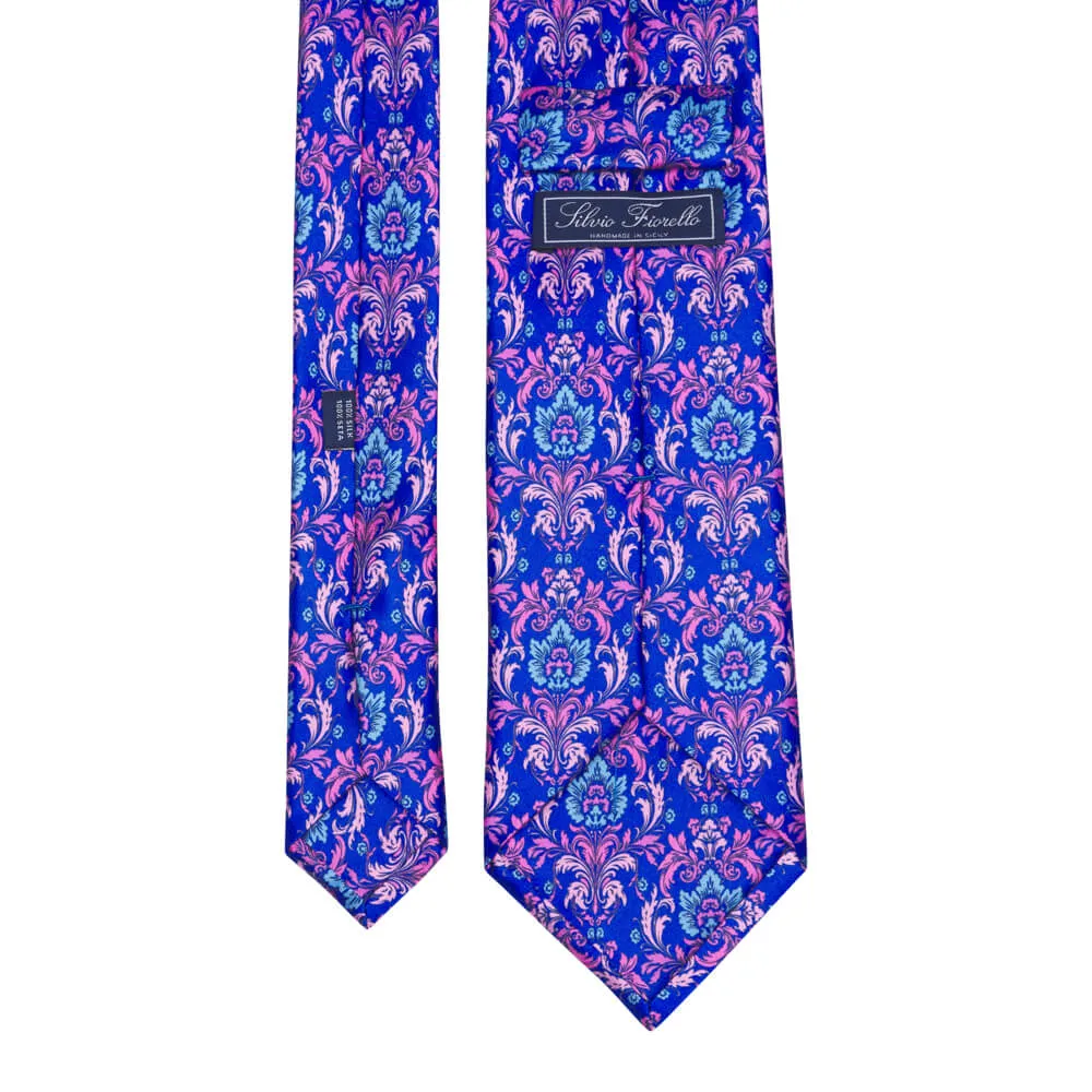 Florentine Silk Guild Royal Blue and Pink Duchesse Silk Tie