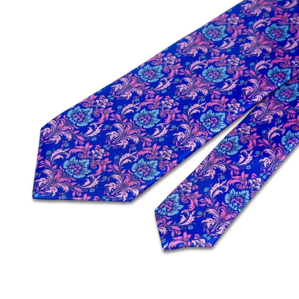 Florentine Silk Guild Royal Blue and Pink Duchesse Silk Tie