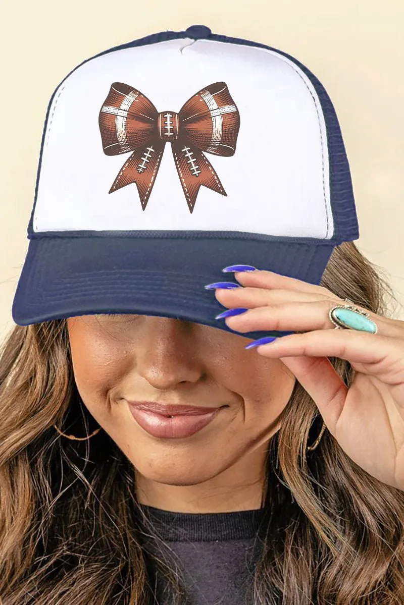 Football Coquette Bow Foam Mesh Back Trucker Cap