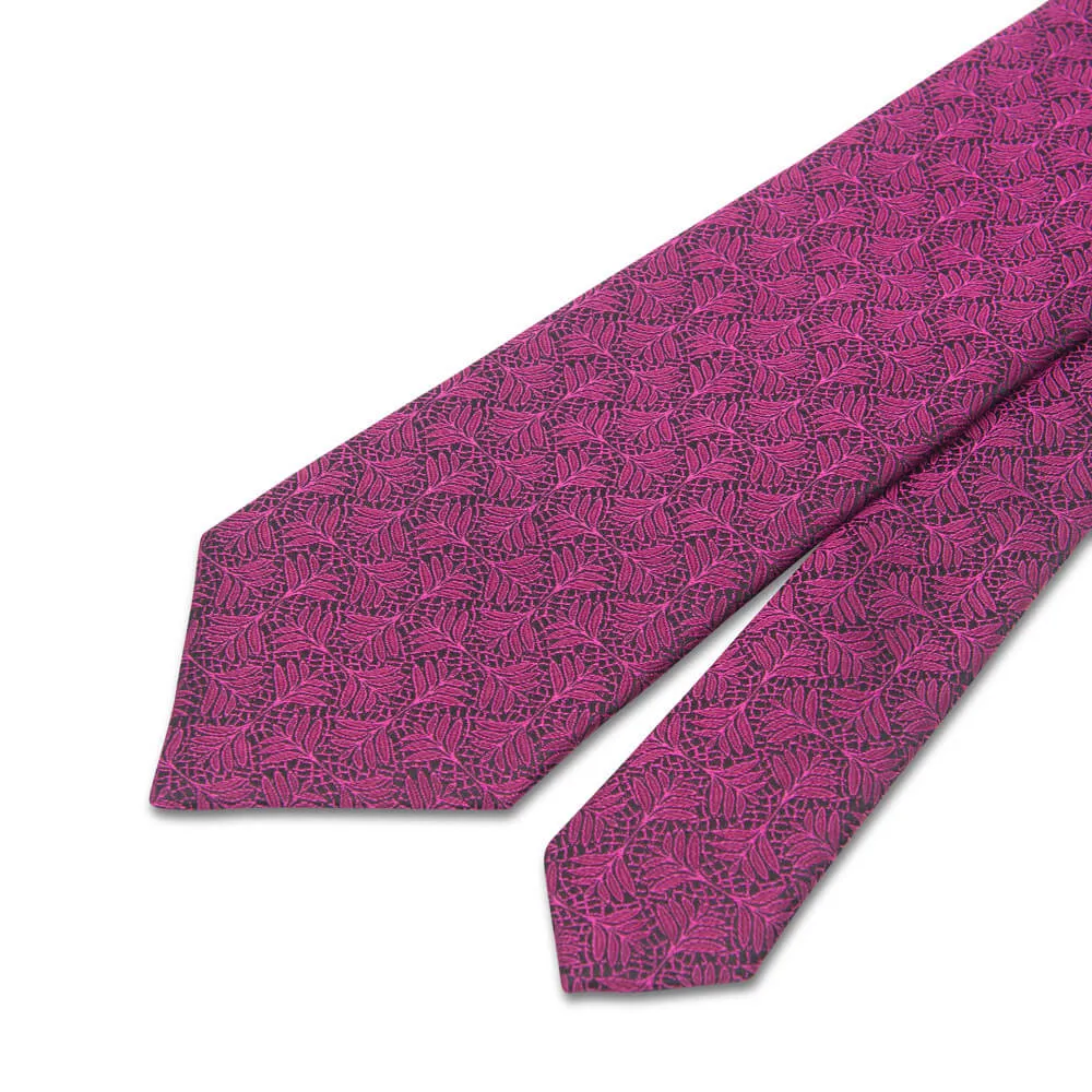 Fuchsia Leaves Motif Woven Silk Tie