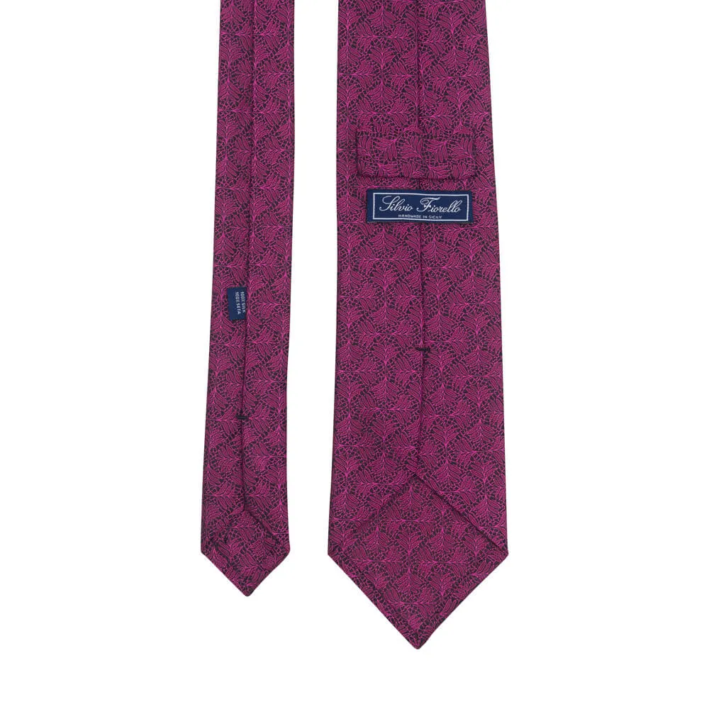 Fuchsia Leaves Motif Woven Silk Tie