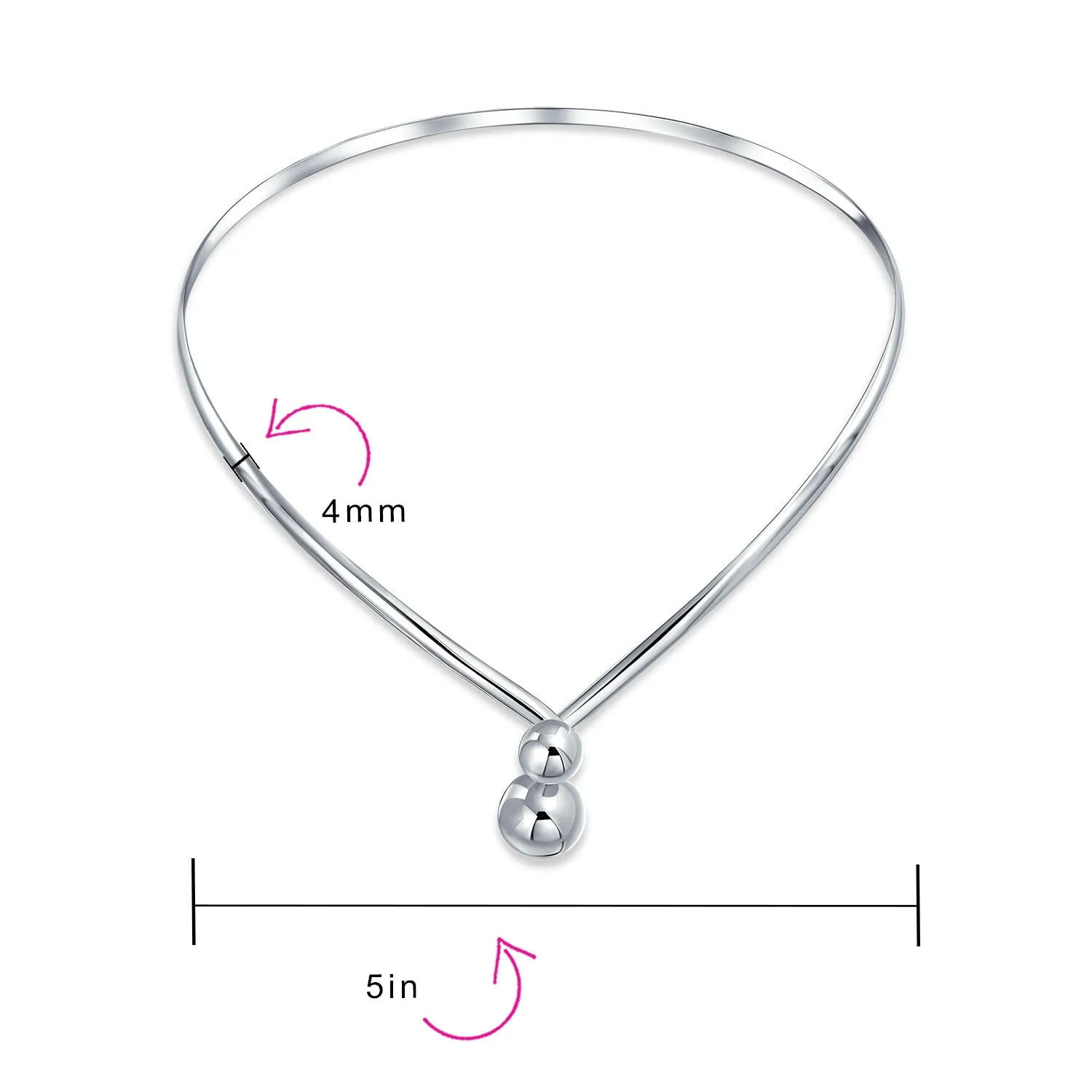 Geometric V Shape Choker Necklace with Interlocking Balls in Sterling Silver