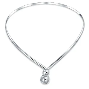 Geometric V Shape Choker Necklace with Interlocking Balls in Sterling Silver