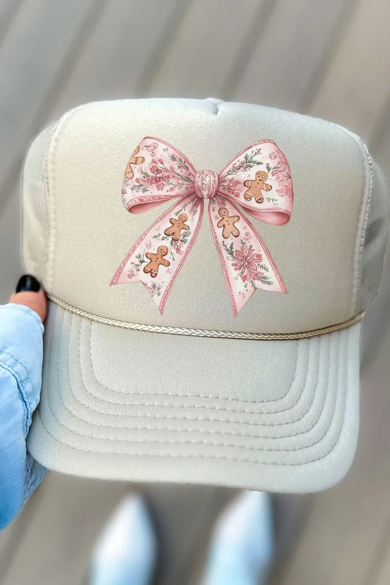 Gingerbread Coquette Bow Otto Khaki Foam Front Trucker Hat