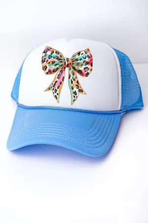 Glitzy Leopard Bow Foam Mesh Back Trucker Cap