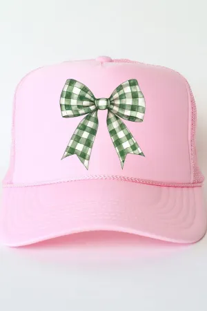 Green Gingham Bow Otto Soft Pink Foam Front Trucker Hat