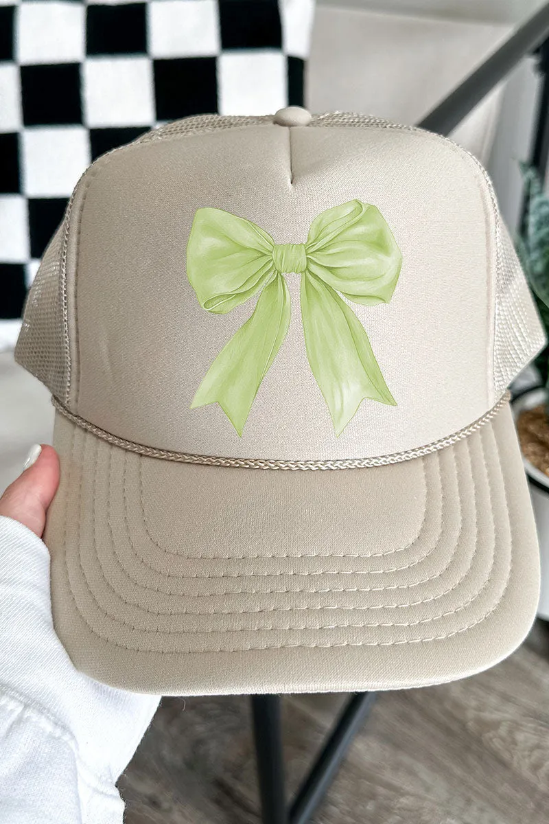 Green Watercolor Bow Otto Khaki Foam Front Trucker Hat