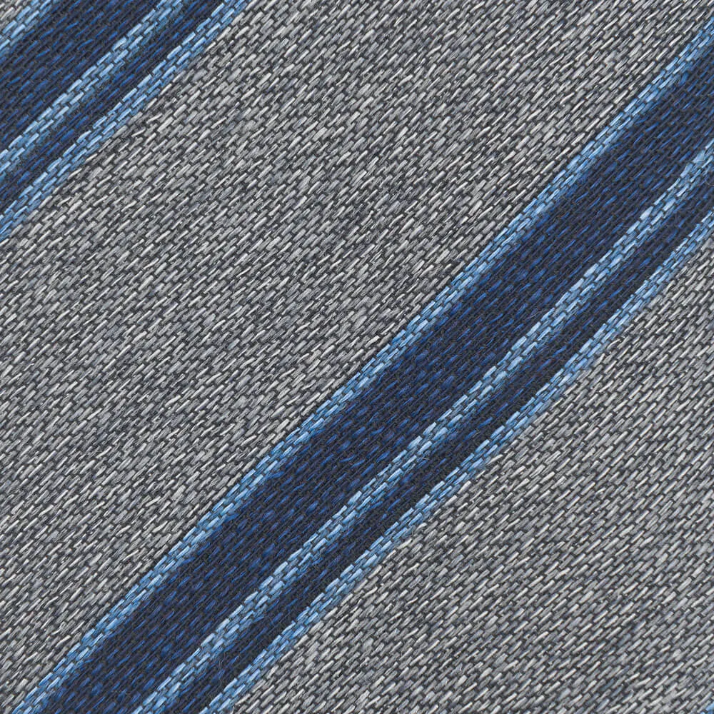 Grey and Blue Stripes Cotton Silk Wool Tie