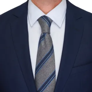 Grey and Blue Stripes Cotton Silk Wool Tie