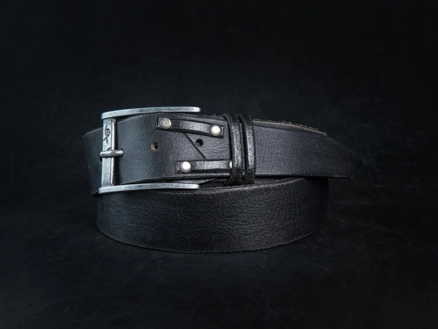 Handcrafted Mens Leather Belt - Black Rustic Style Buckle - Unique Accessories - Full Grain Cowhide Gunmetal Buckle - Customizable Size