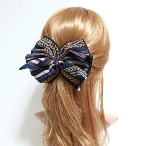 Handmade Arrow Stripe Printed Big Bow French Hair Barrette Fall Winter Hair Accessories