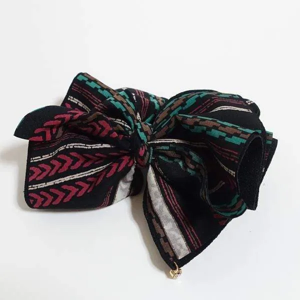 Handmade Arrow Stripe Printed Big Bow French Hair Barrette Fall Winter Hair Accessories