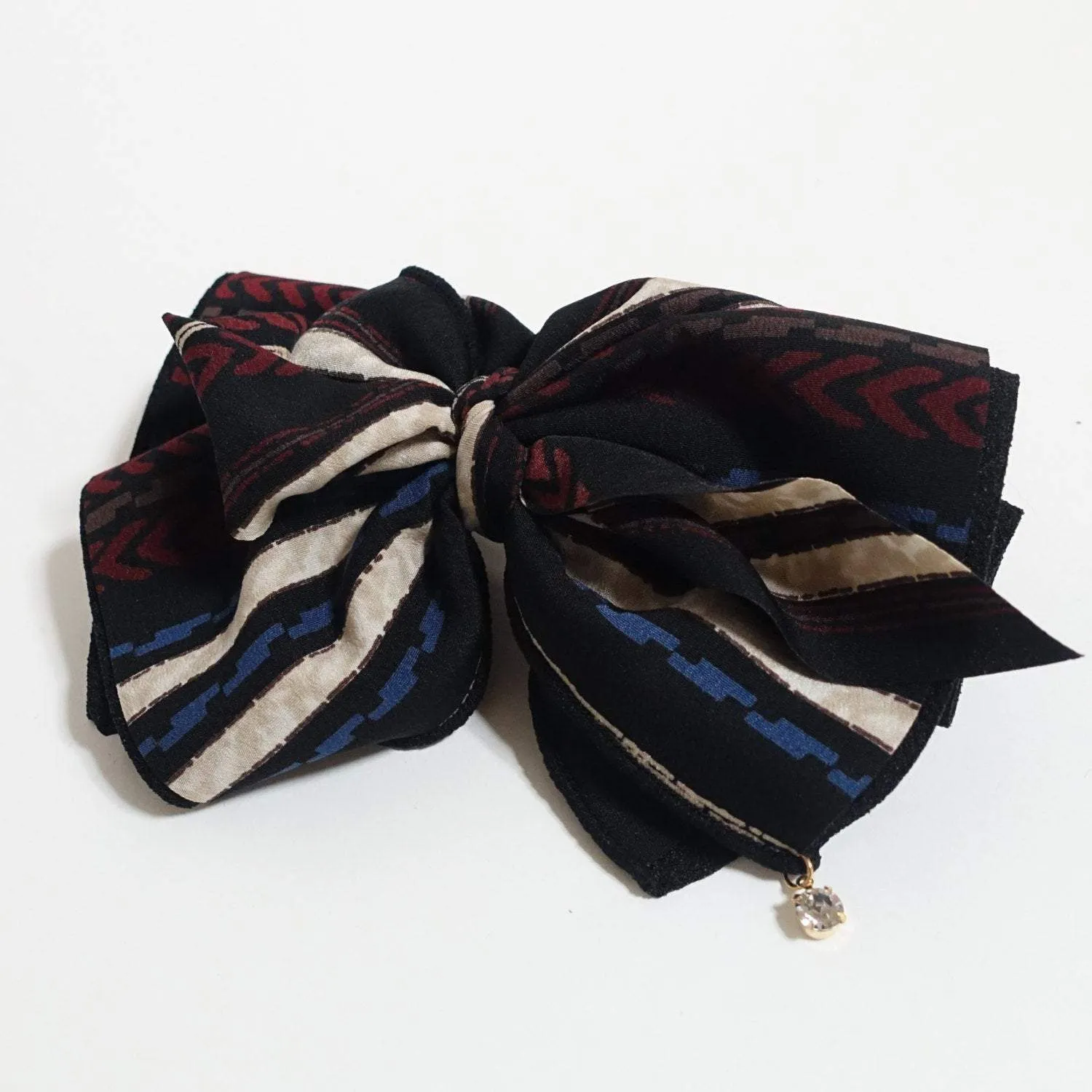 Handmade Arrow Stripe Printed Big Bow French Hair Barrette Fall Winter Hair Accessories